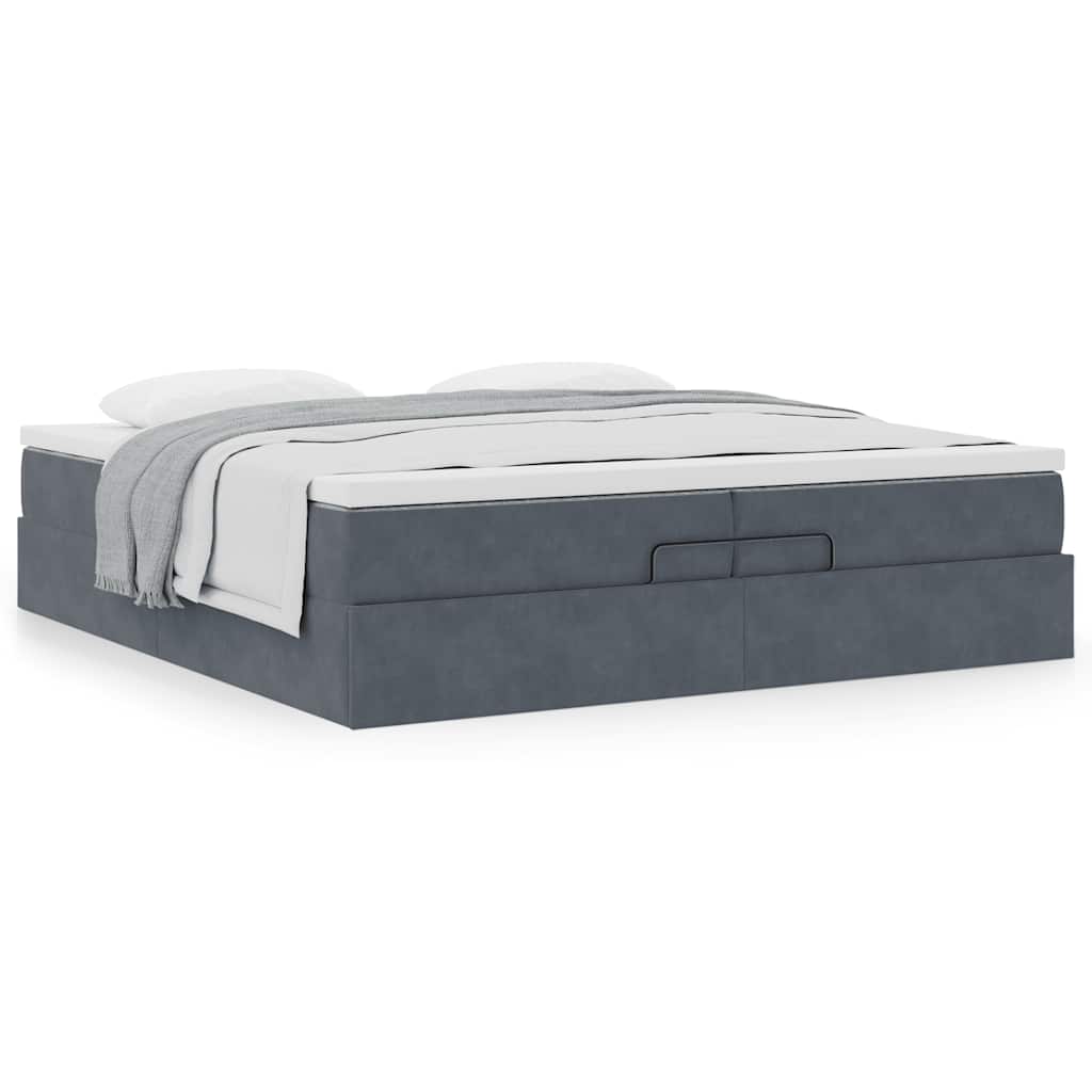 Moldura de cama otomana com colchão cinza escuro veludo
