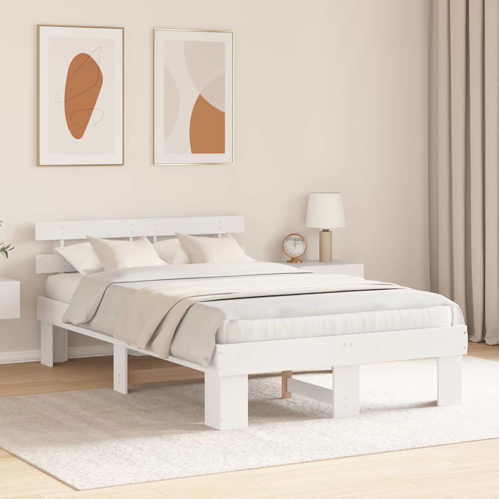 Estrutura da cama com cabeceira branco 140 x 190 cm