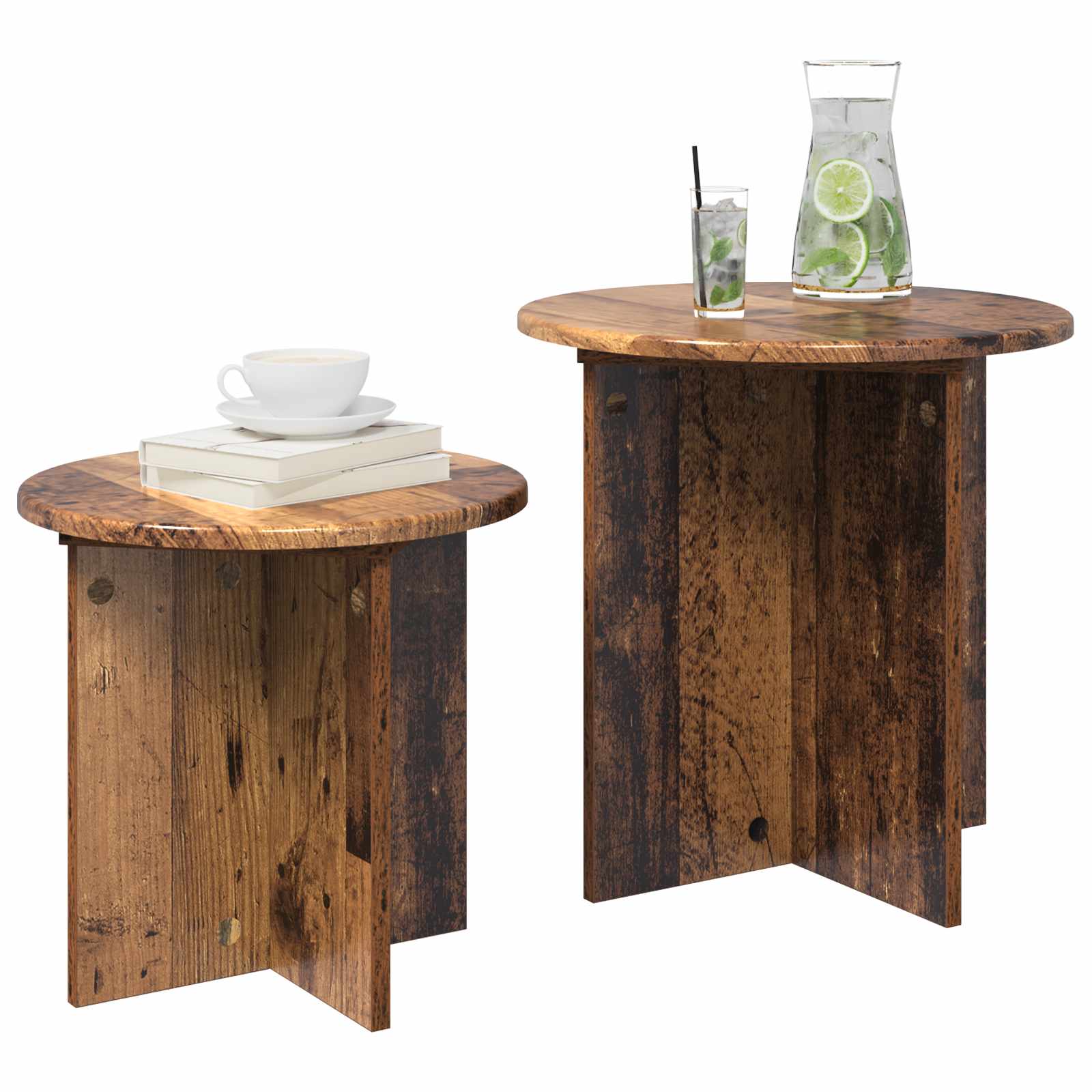 Conjunto de mesas de apoio 2 unid. madeira antiga ø 45 x 45 cm