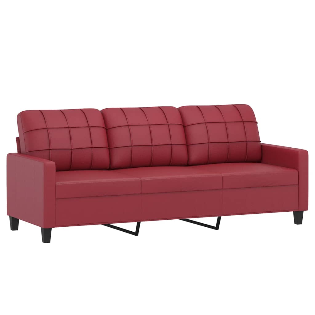 3 Pcs conjunto sofás c/ almofadões couro artif. vermelho tinto