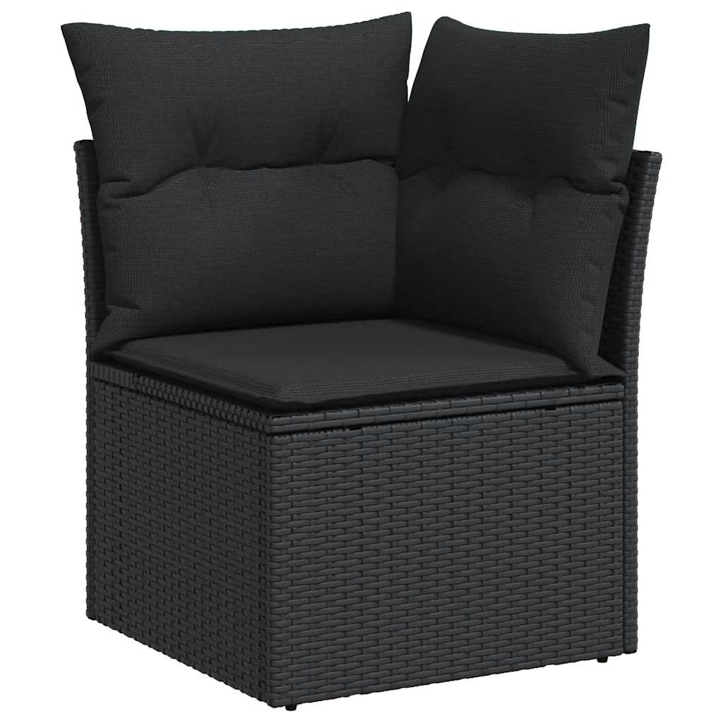 8 Pcs conjunto sofás de jardim com almofadões vime PE preto