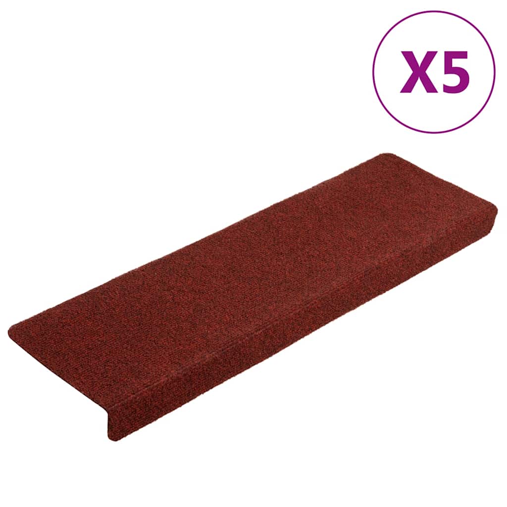 Tapetes de escada autoadesivos 5 peças 65x21x4 cm vermelho bordô com borda retangular
