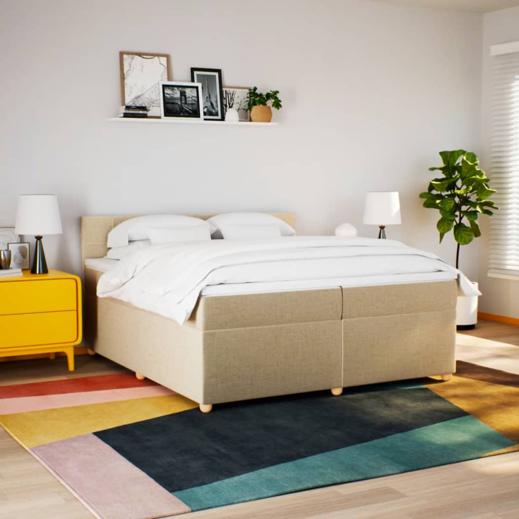 Cama com molas/colchão 200x200 cm tecido cor creme