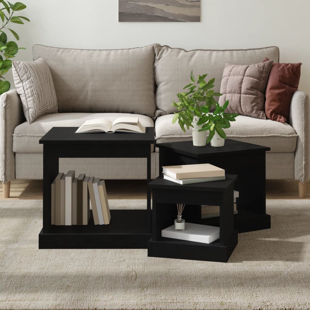 Mesas de centro 3 pcs derivados de madeira preto