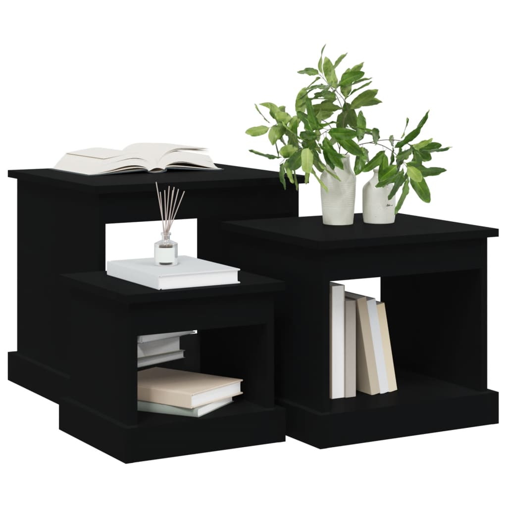 Mesas de centro 3 pcs derivados de madeira preto
