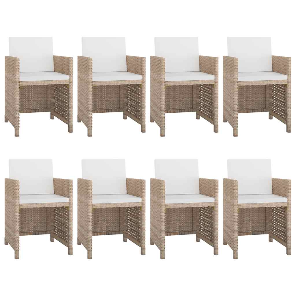 9 Pcs conjunto jantar exterior com almofadões vime PE bege