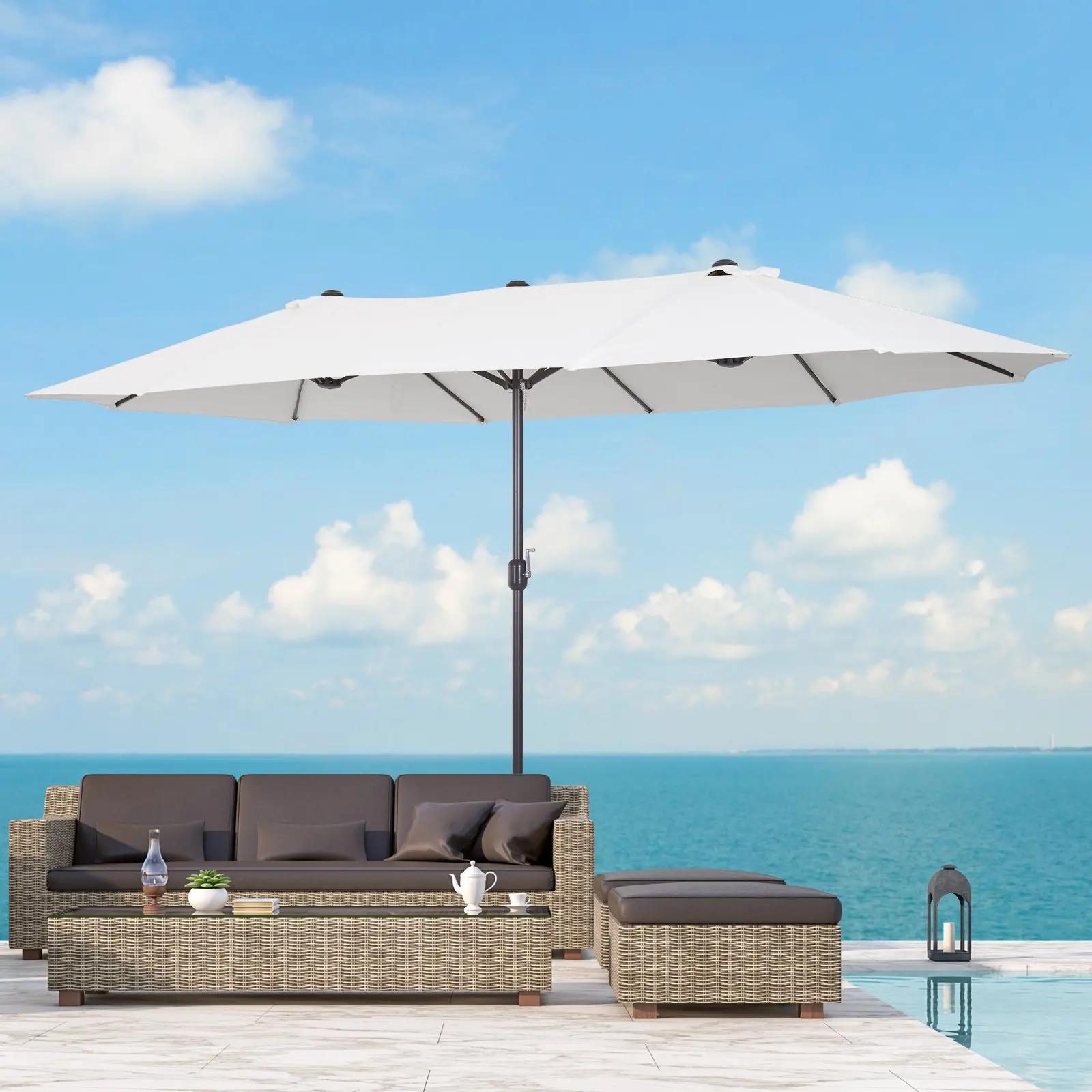 Chapéu de sol duplo para jardim 4,6x2,7x2,4m chapéu de sol anti UV com manivela para exterior bege