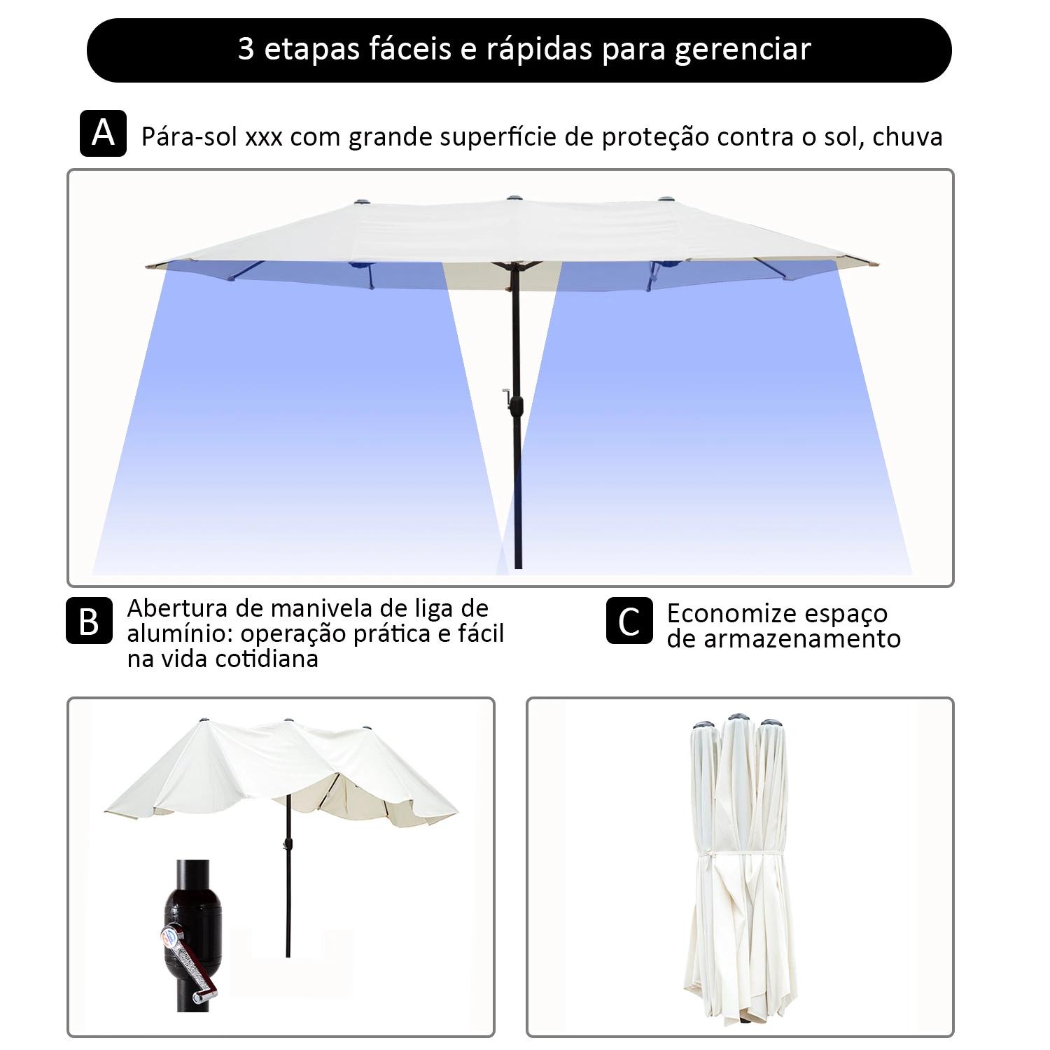 Chapéu de sol duplo para jardim 4,6x2,7x2,4m chapéu de sol anti UV com manivela para exterior bege
