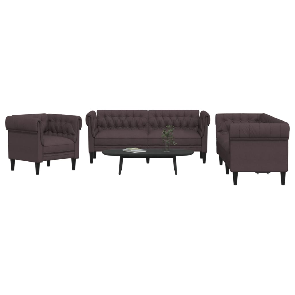 3 Pcs conjunto de sofás tecido castanho-escuro