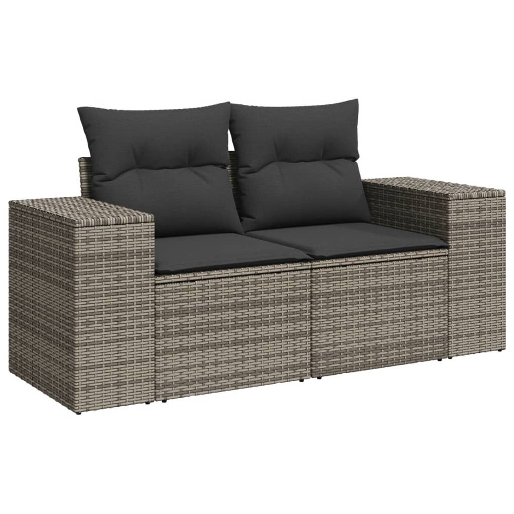 10 Pcs conjunto sofás de jardim c/ almofadões vime PE cinzento