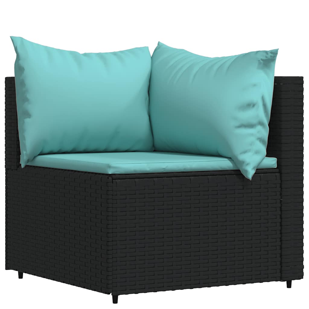 4 Pcs conjunto lounge de jardim c/ almofadões vime PE preto