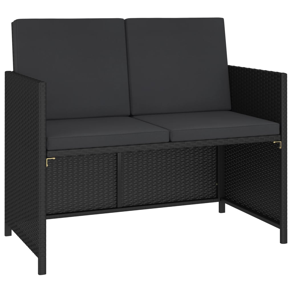 6 Pcs conjunto jantar exterior com almofadões vime PE preto