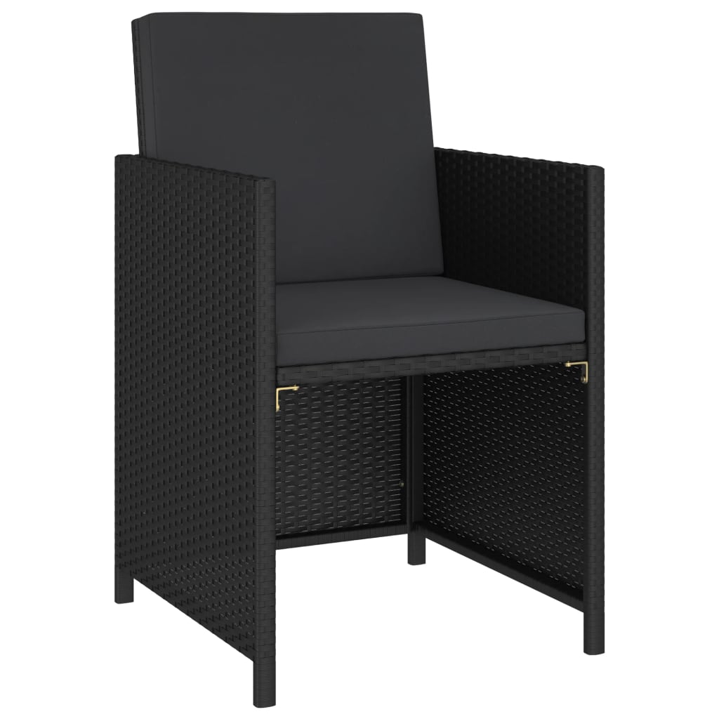 6 Pcs conjunto jantar exterior com almofadões vime PE preto