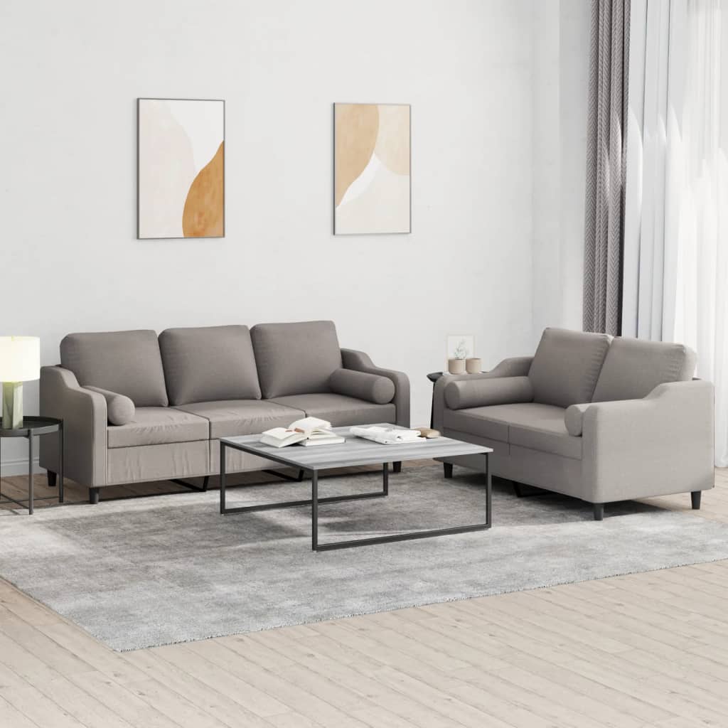 2 Pcs conjunto de sofás com almofadas tecido cinza-acastanhado