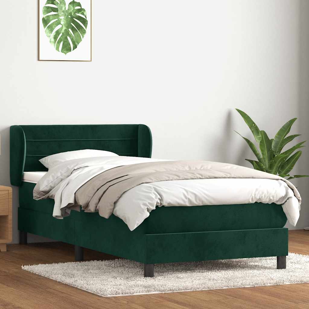 Cama com molas/colchão verde-escuro 80x220 cm veludo