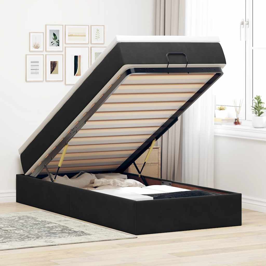 Estrutura de cama otomana com colchão preto 100x200cm veludo
