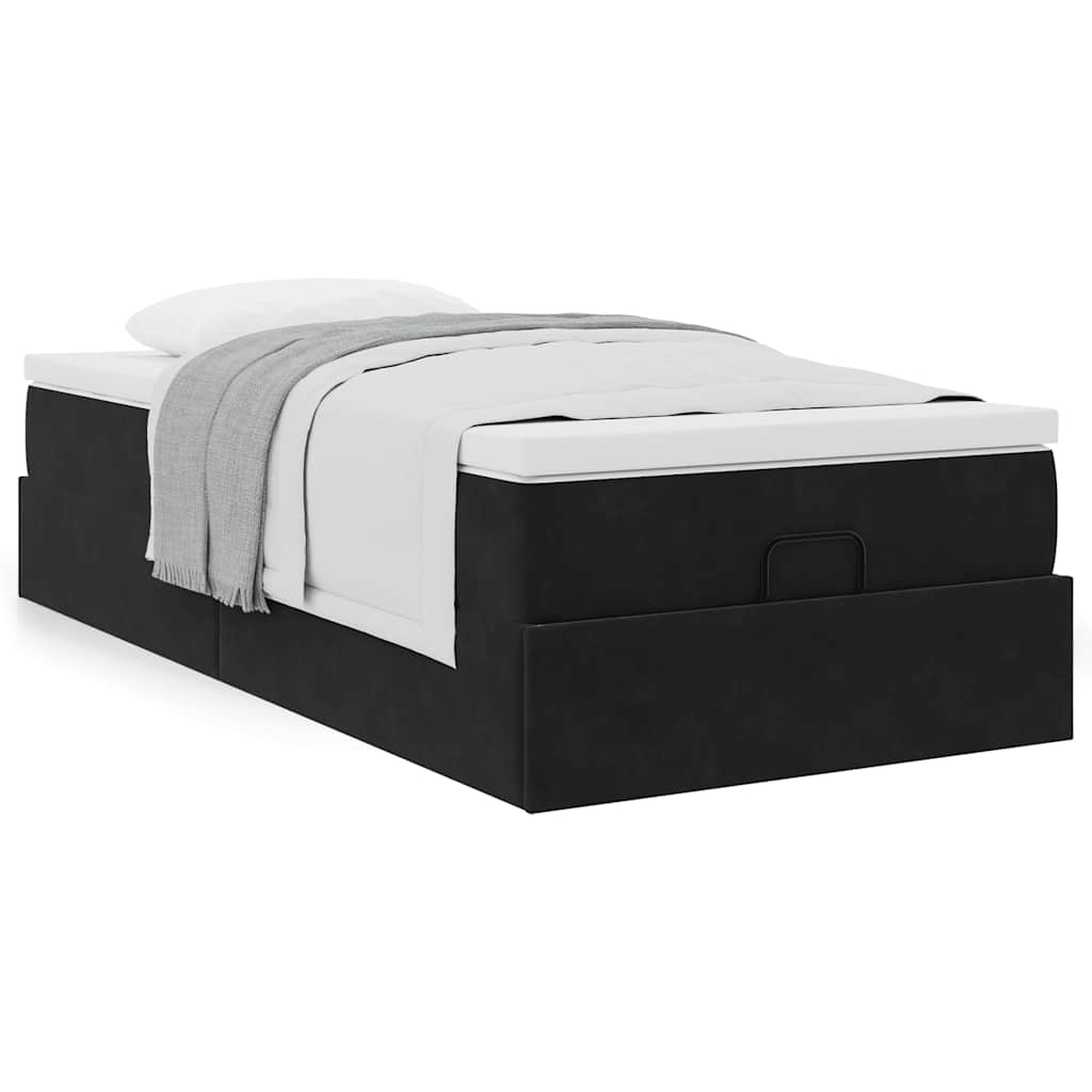 Estrutura de cama otomana com colchão preto 100x200cm veludo