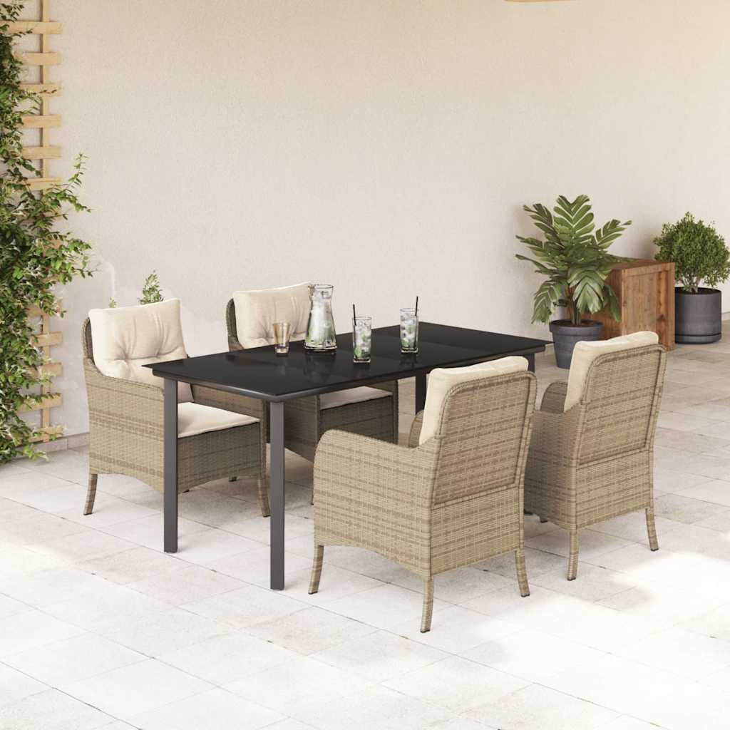 5 Pcs conjunto de jantar p/ jardim com almofadões vime PE bege