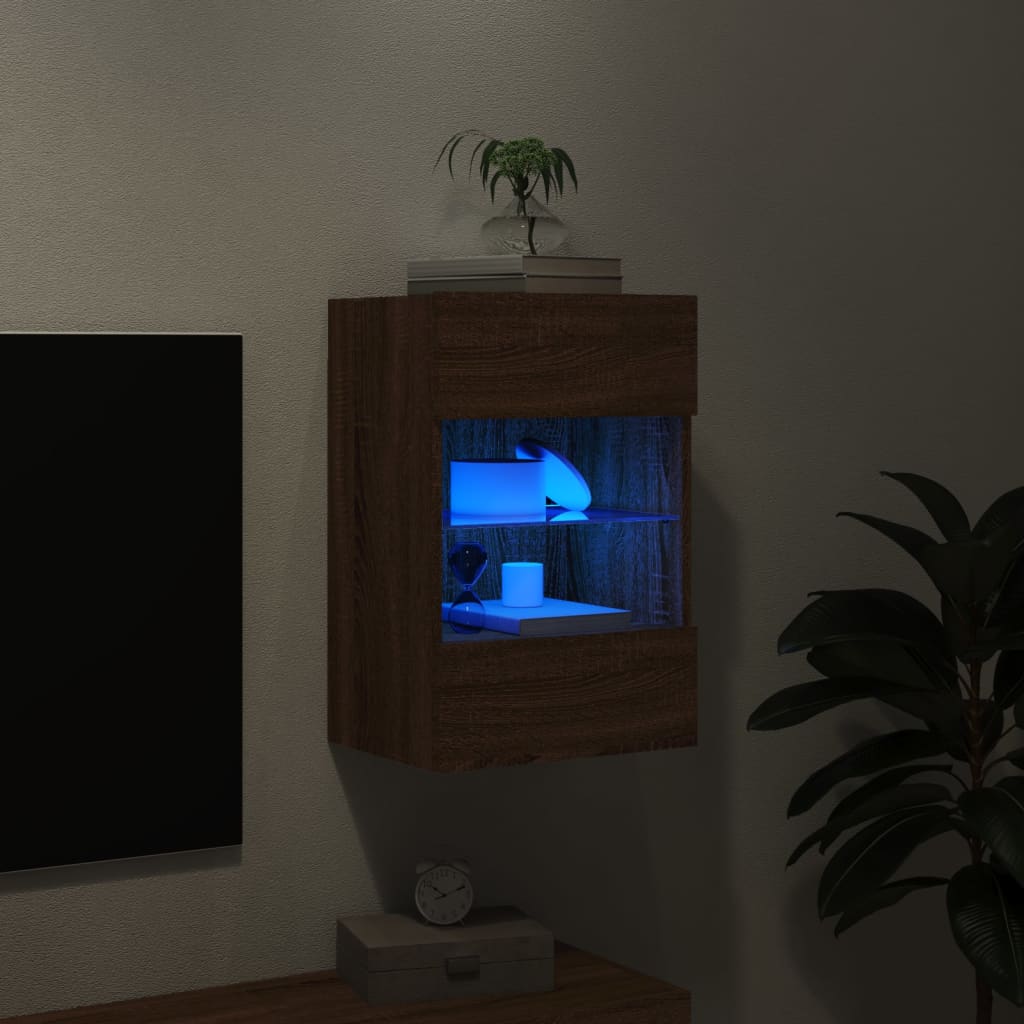 Móvel parede p/ TV c/ luzes LED 40x30x60,5cm carvalho castanho