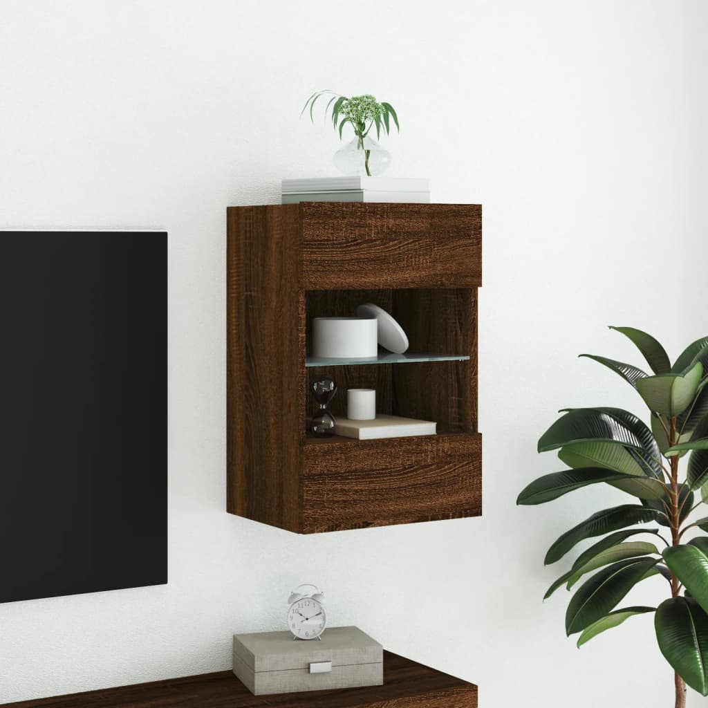 Móvel parede p/ TV c/ luzes LED 40x30x60,5cm carvalho castanho