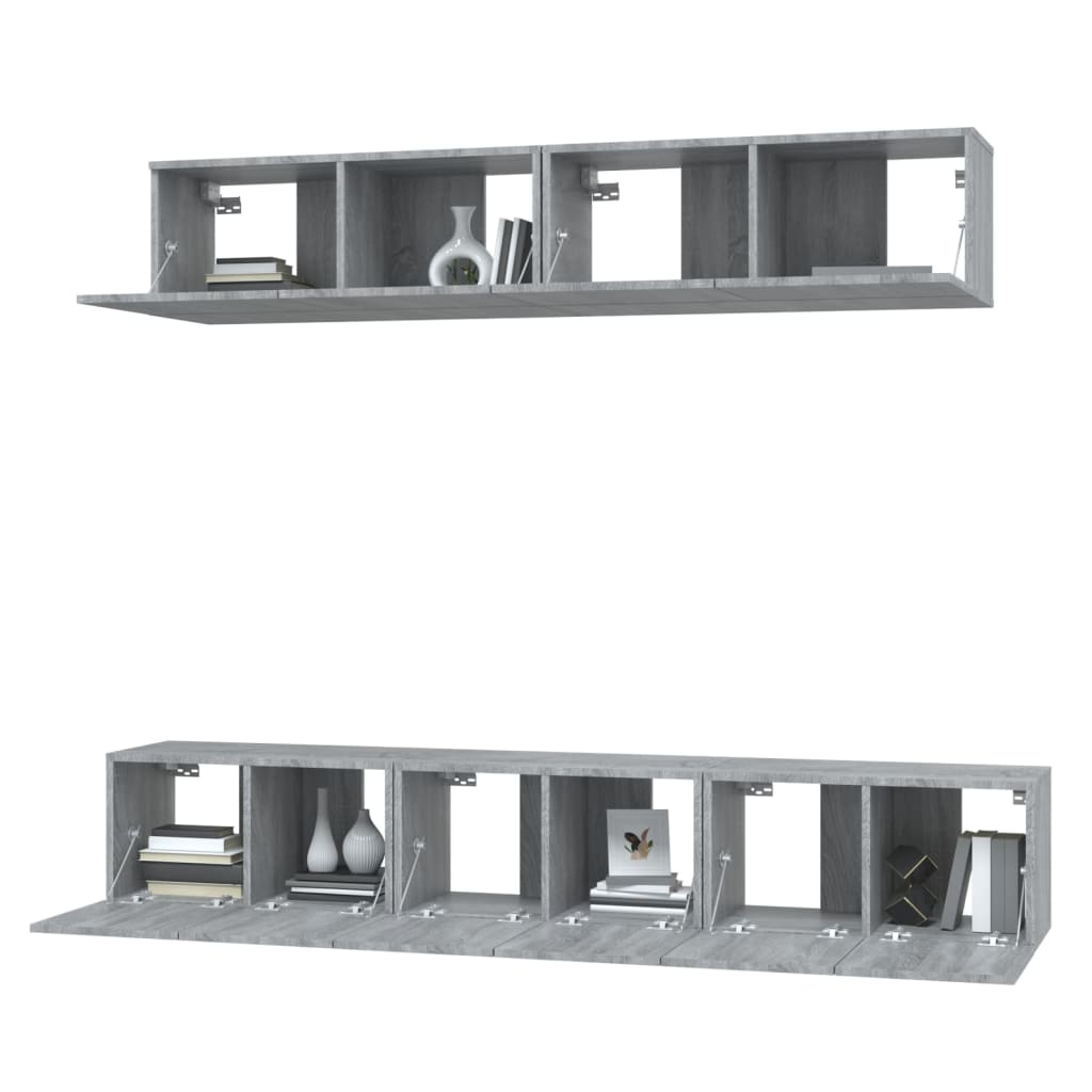 Conjunto móveis de TV 5 pcs madeira processada sonoma cinza