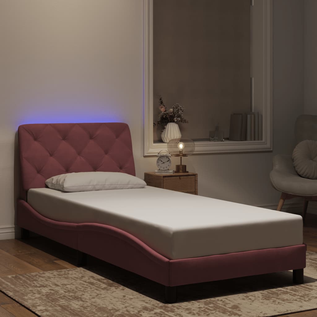 Estrutura de cama com LED sem colchão 90x200 cm veludo rosa