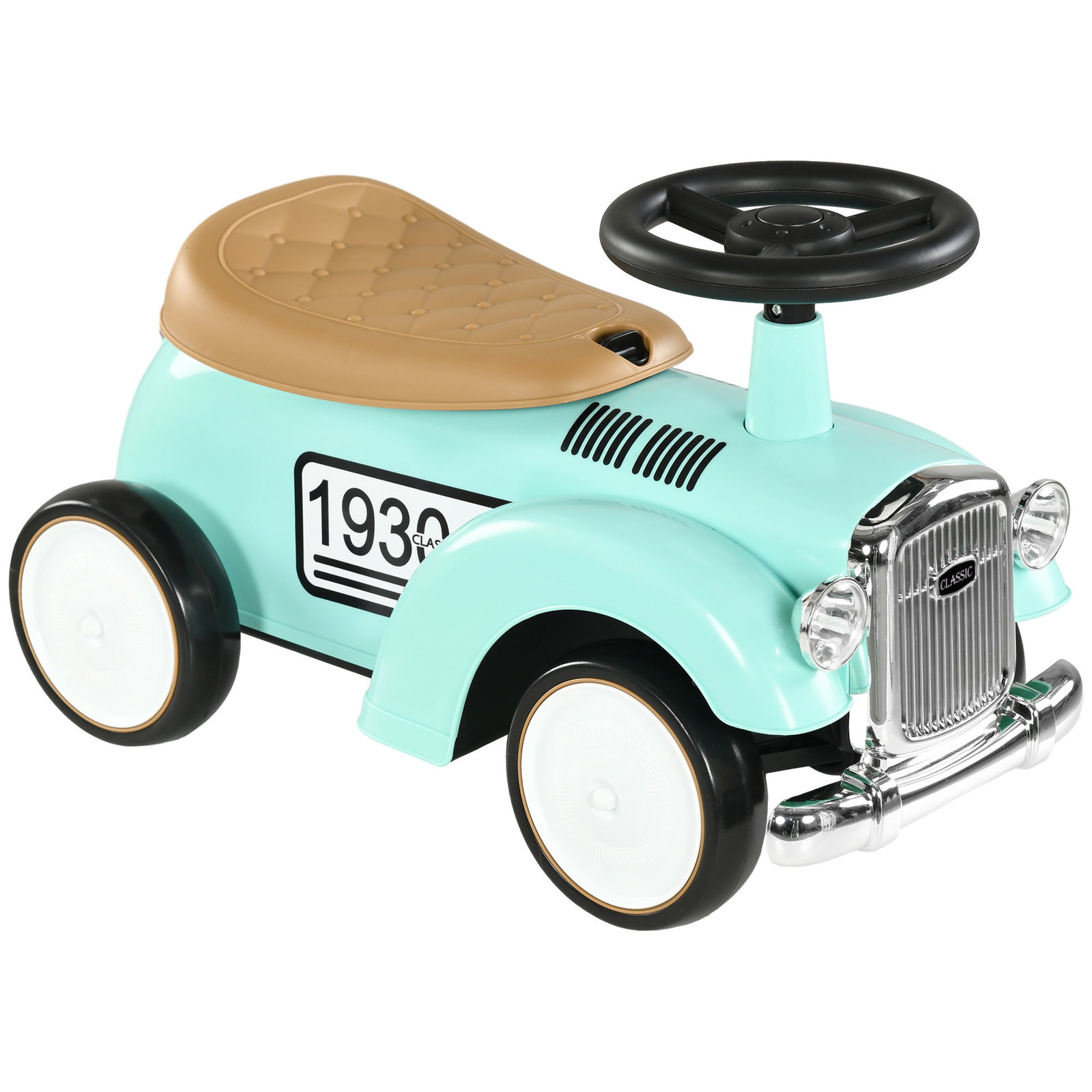 Carro andador para bebé de 12 a 36 meses com buzina compartimento de armazenamento e volante 58x27x35 cm verde menta