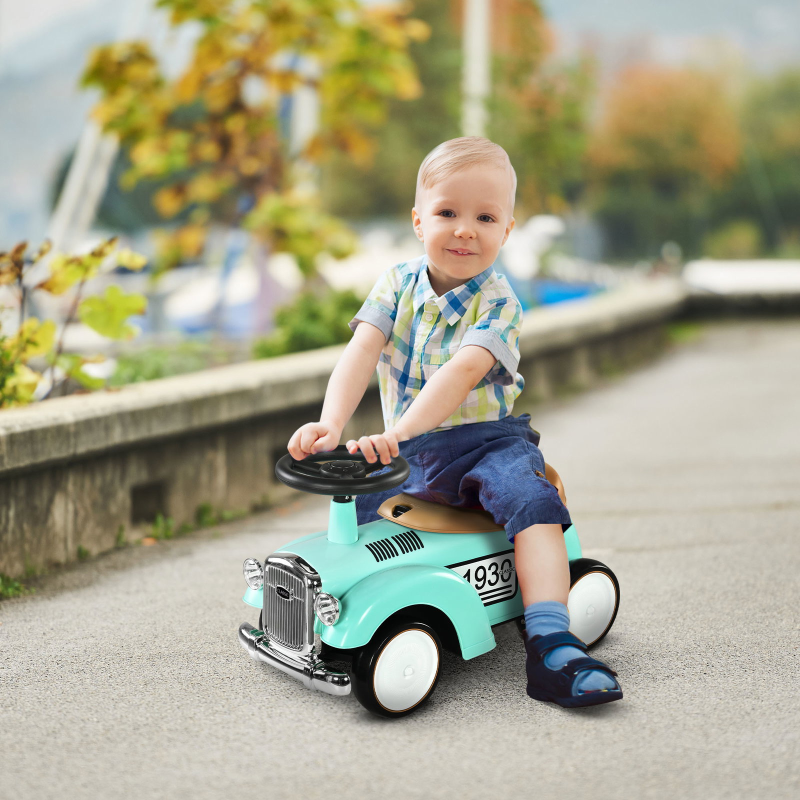 Carro andador para bebé de 12 a 36 meses com buzina compartimento de armazenamento e volante 58x27x35 cm verde menta