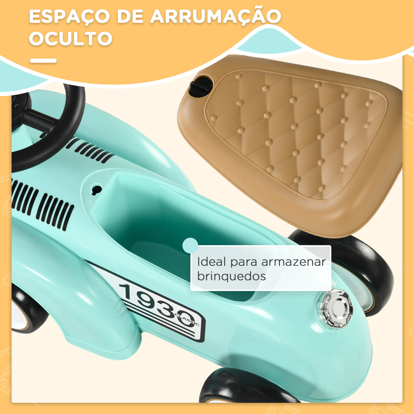 Carro andador para bebé de 12 a 36 meses com buzina compartimento de armazenamento e volante 58x27x35 cm verde menta