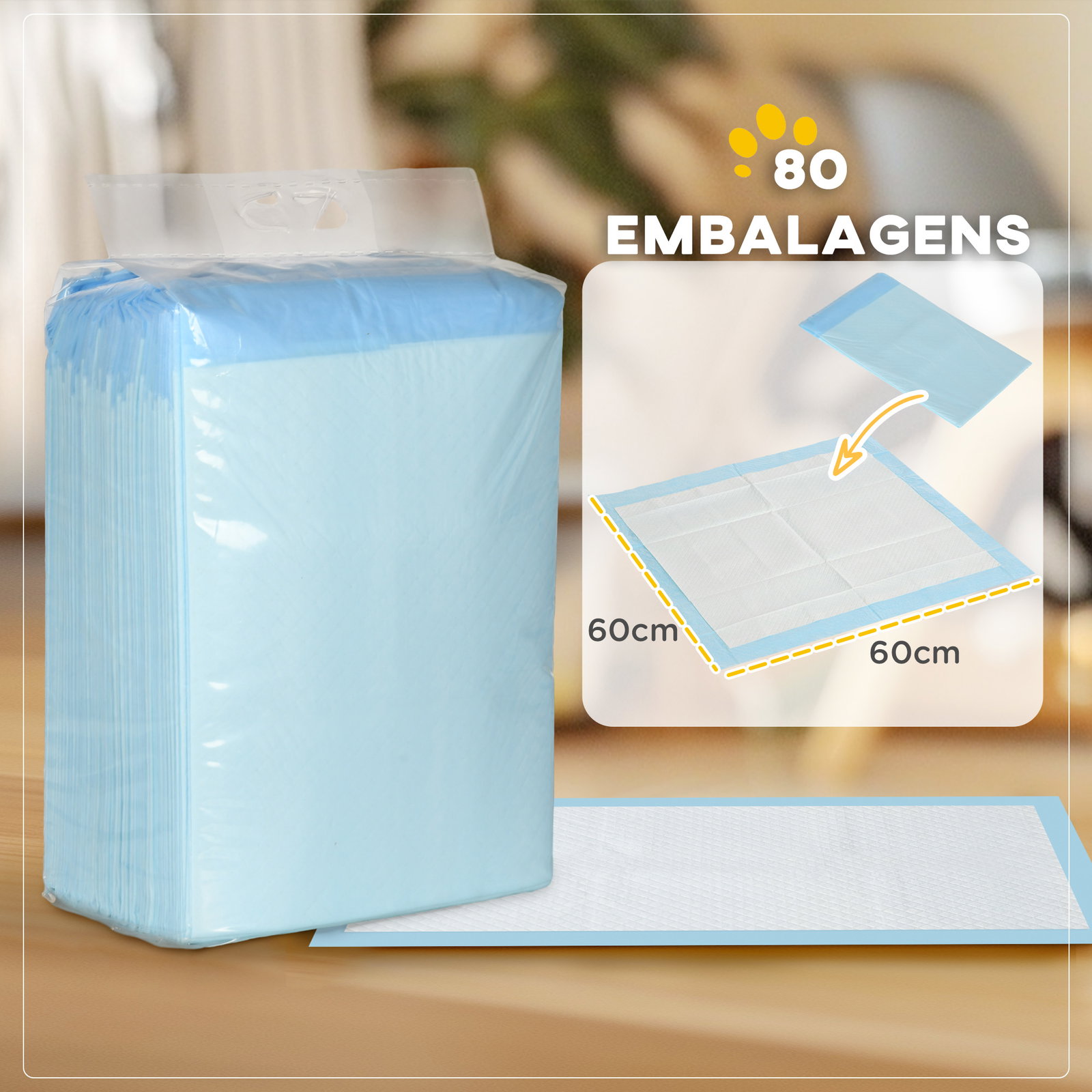 Resguardos de treino animais de estimação 80 unidades 45x60 cm resguardos absorventes para cães com 6 camadas azul