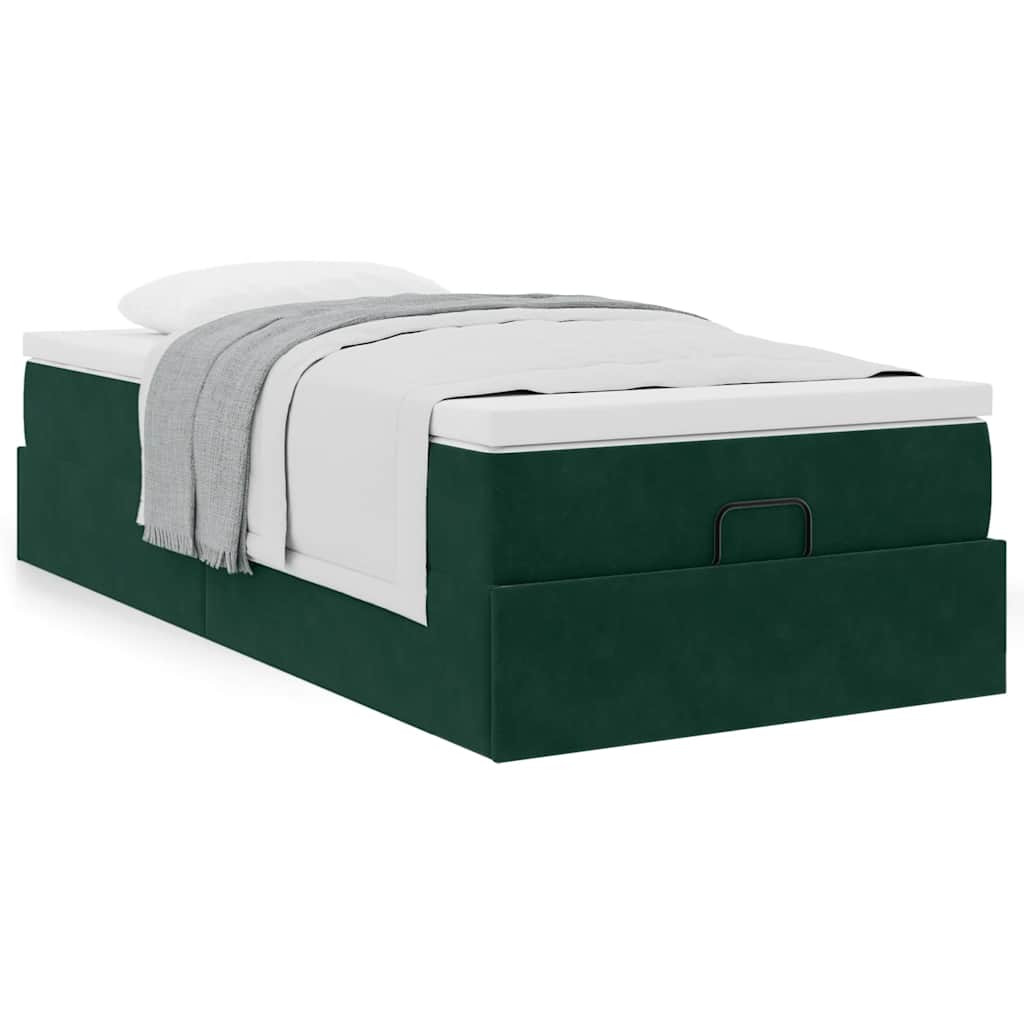 Estrutura de cama otomana com colchão verde escuro veludo