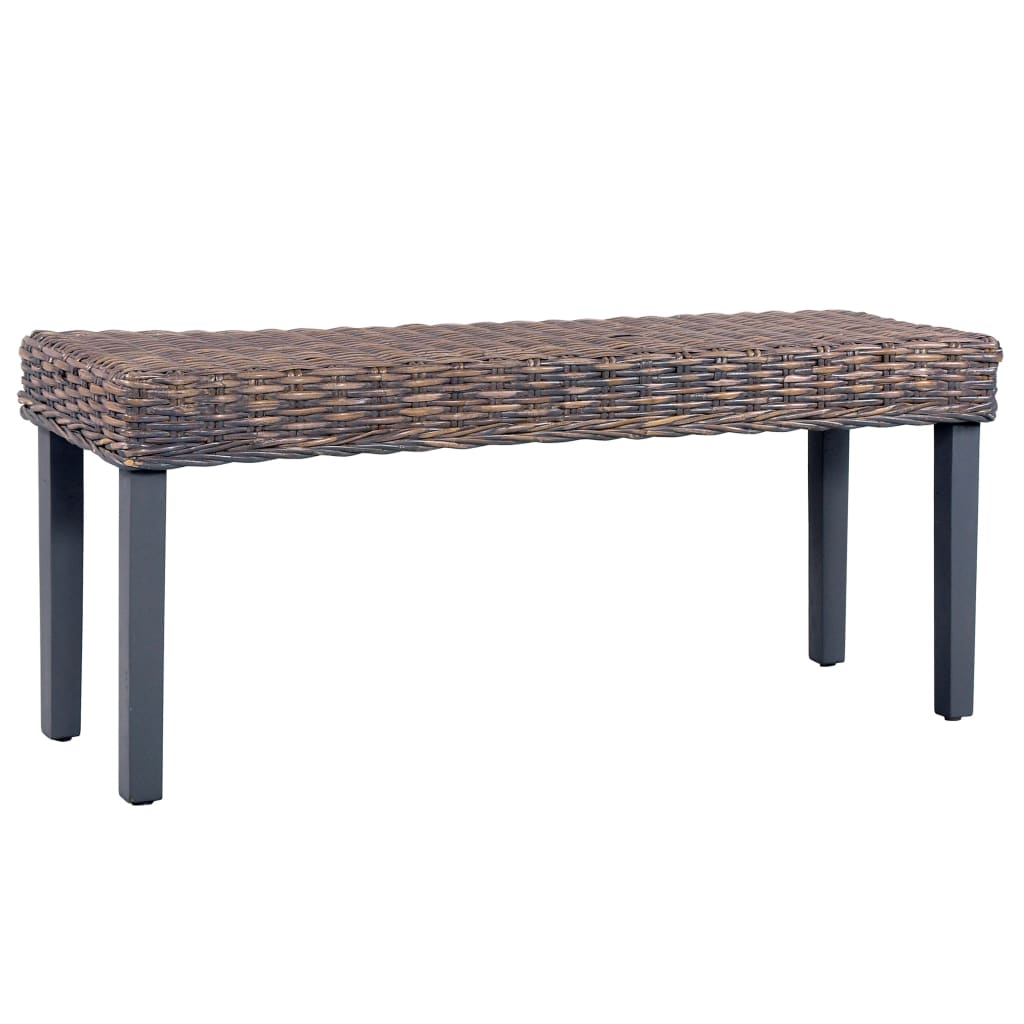 Banco 110cm vime kubu natural e madeira maciça de mogno cinza