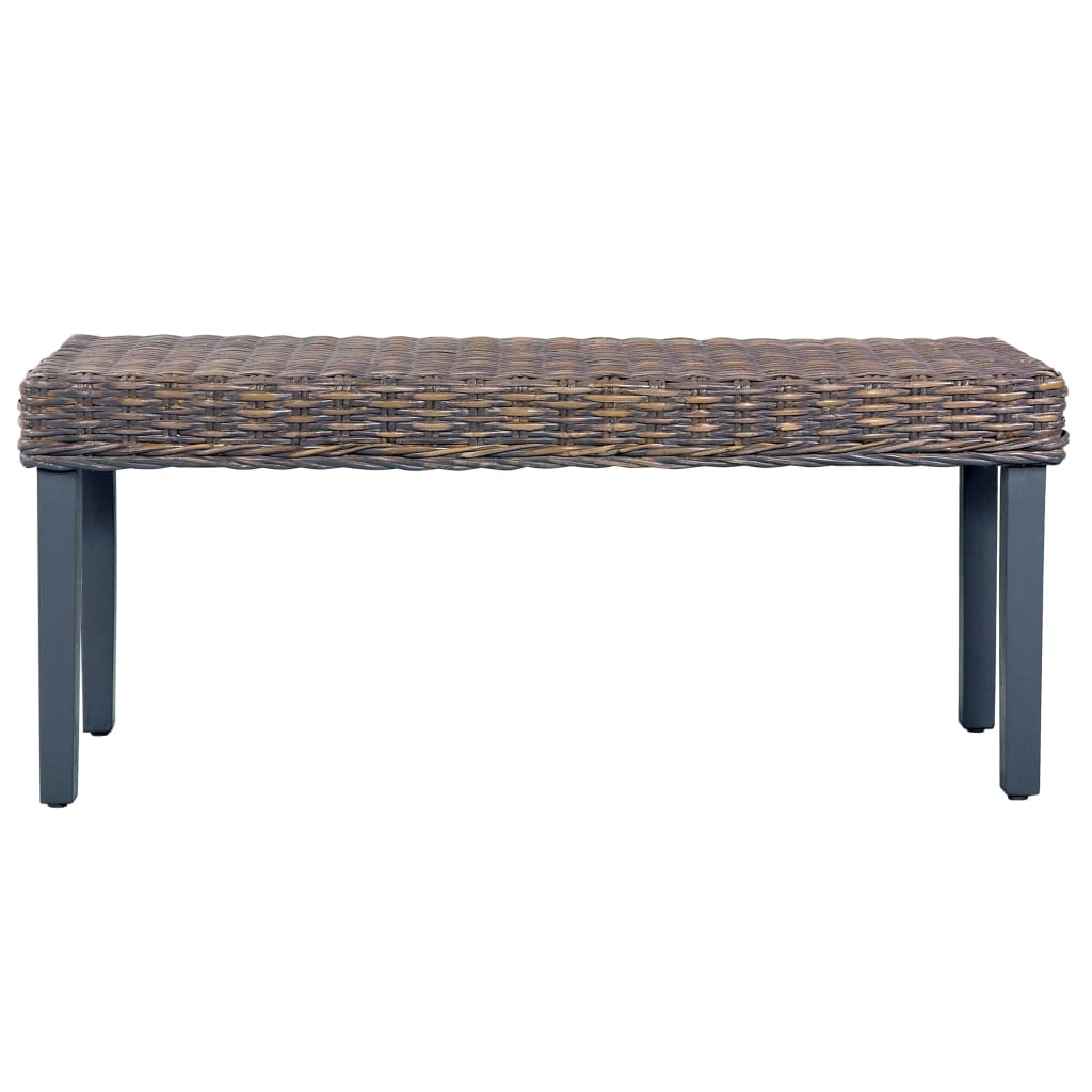 Banco 110cm vime kubu natural e madeira maciça de mogno cinza