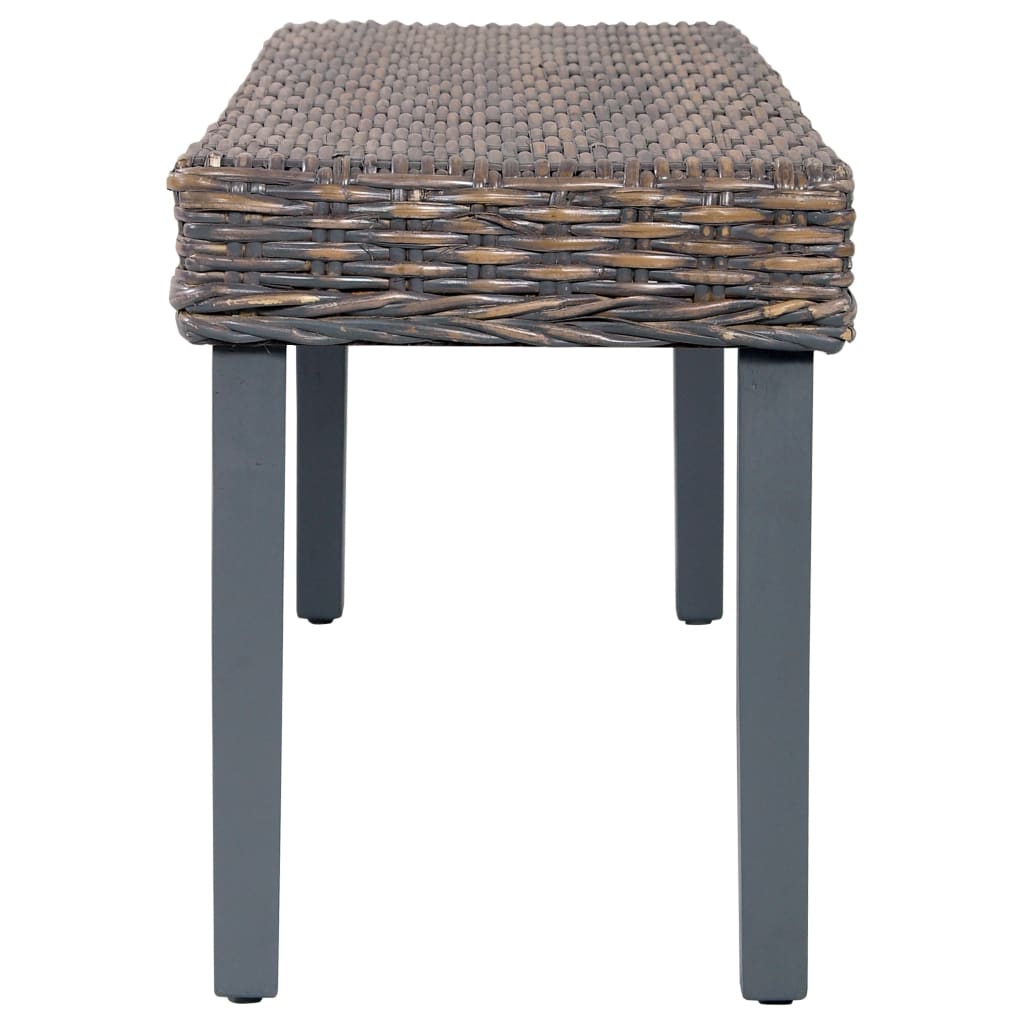 Banco 110cm vime kubu natural e madeira maciça de mogno cinza