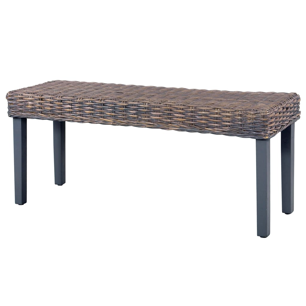 Banco 110cm vime kubu natural e madeira maciça de mogno cinza