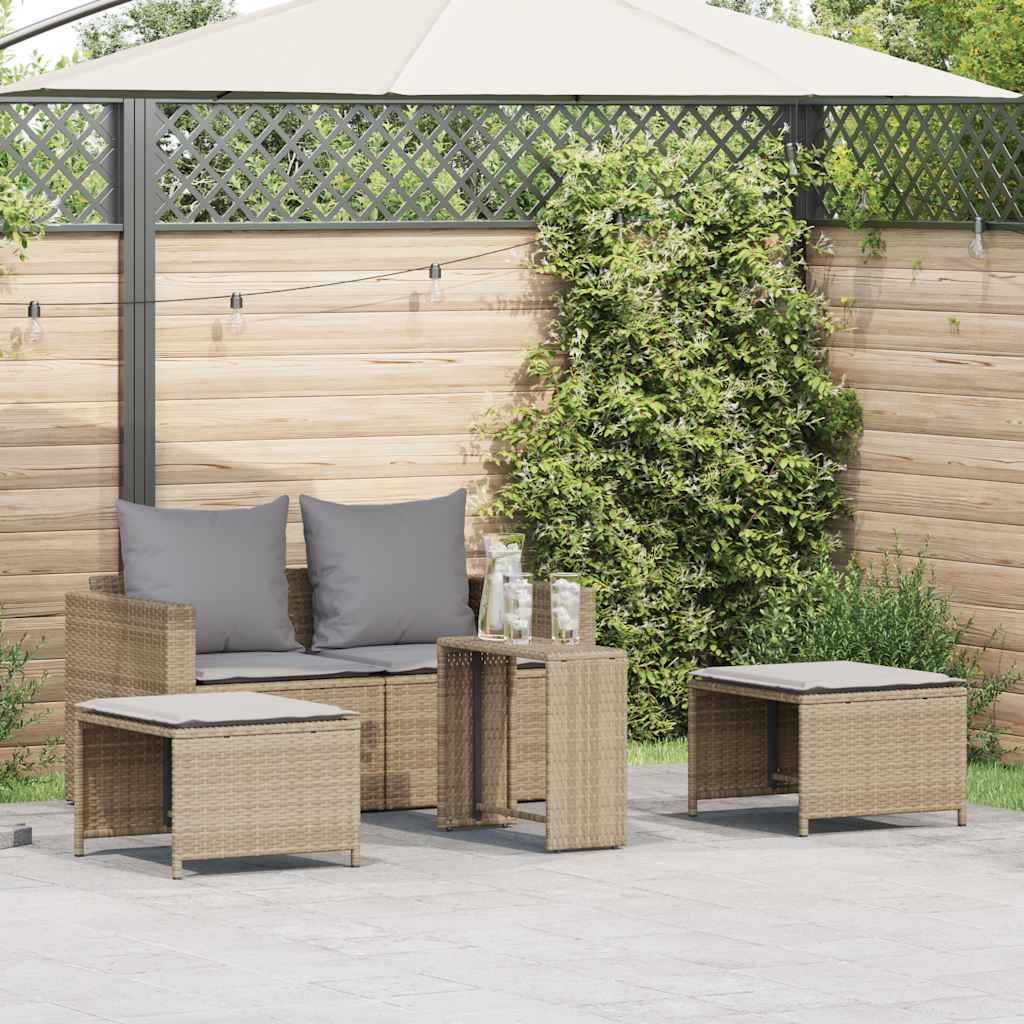 5 Pcs conjunto sofás de jardim c/ almofadões empilhável vime PE