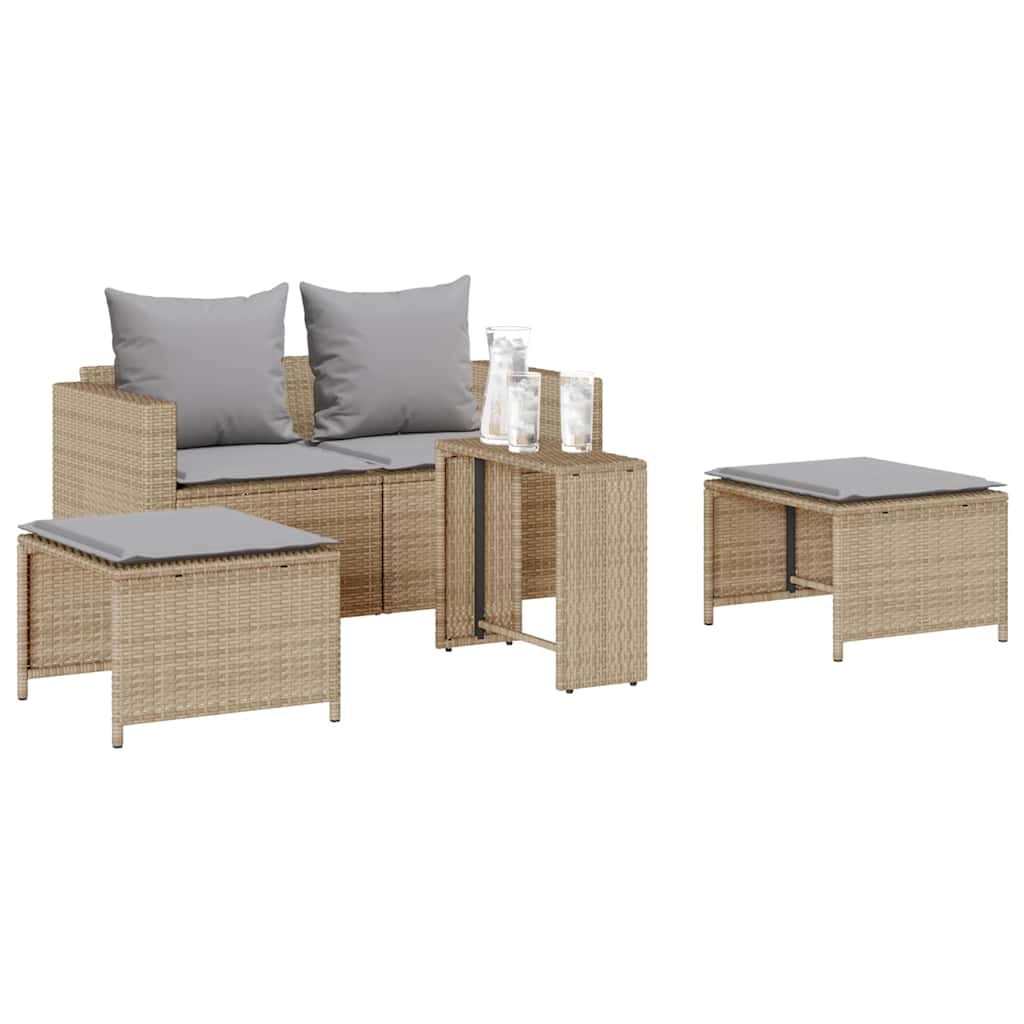 5 Pcs conjunto sofás de jardim c/ almofadões empilhável vime PE