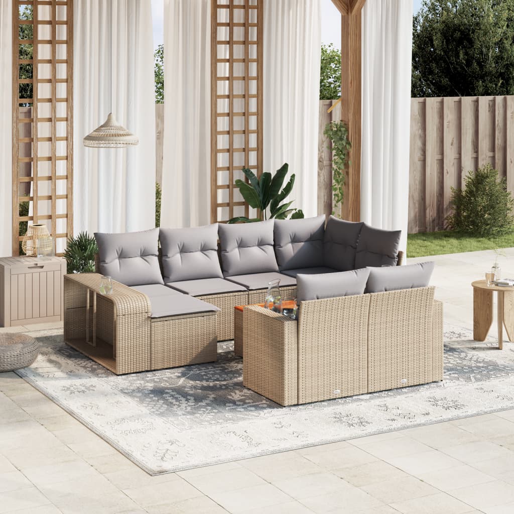 11 Pcs conjunto sofás de jardim c/ almofadões vime PE bege