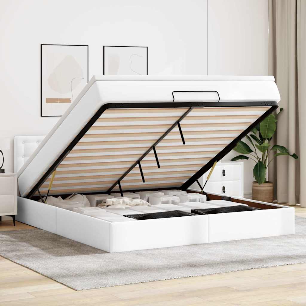 Cama otomana com colchões & leds 180x200 cm couro artificial