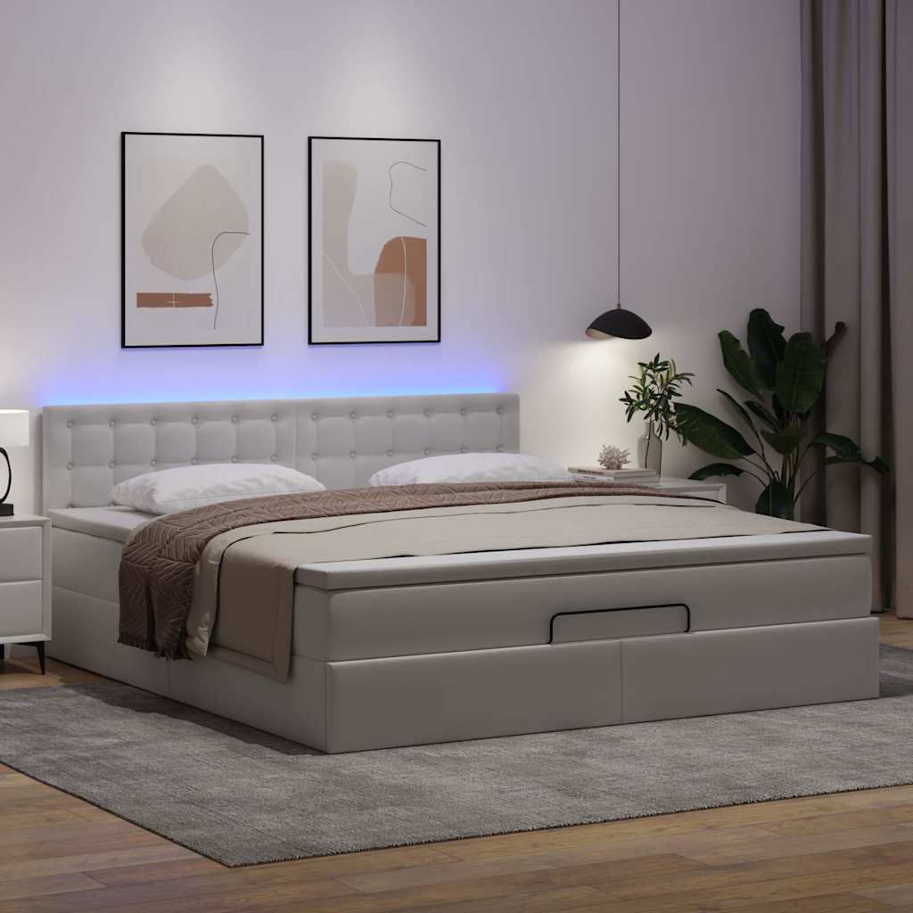 Cama otomana com colchões & leds 180x200 cm couro artificial