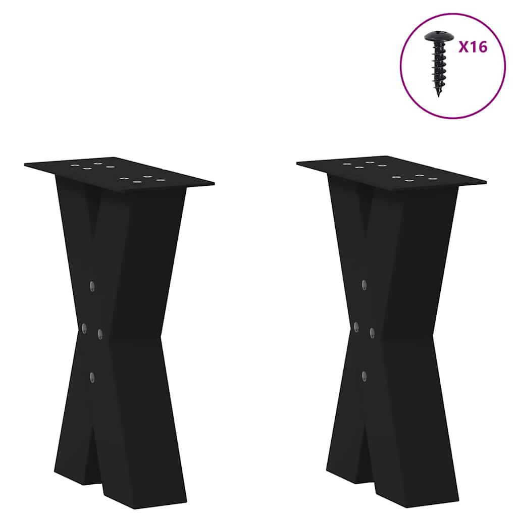 Pés para mesa de centro em formato de x, 2 peças, preto, 28x(42-43) cm, aço