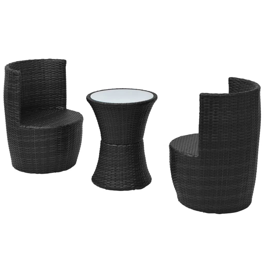 3 Pcs conjunto bistrô com almofadas vime PE preto