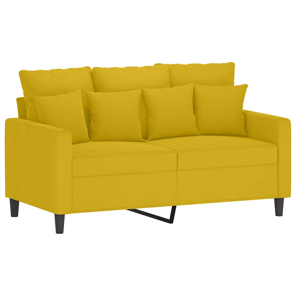 2 Pcs conjunto de sofás com almofadões veludo amarelo