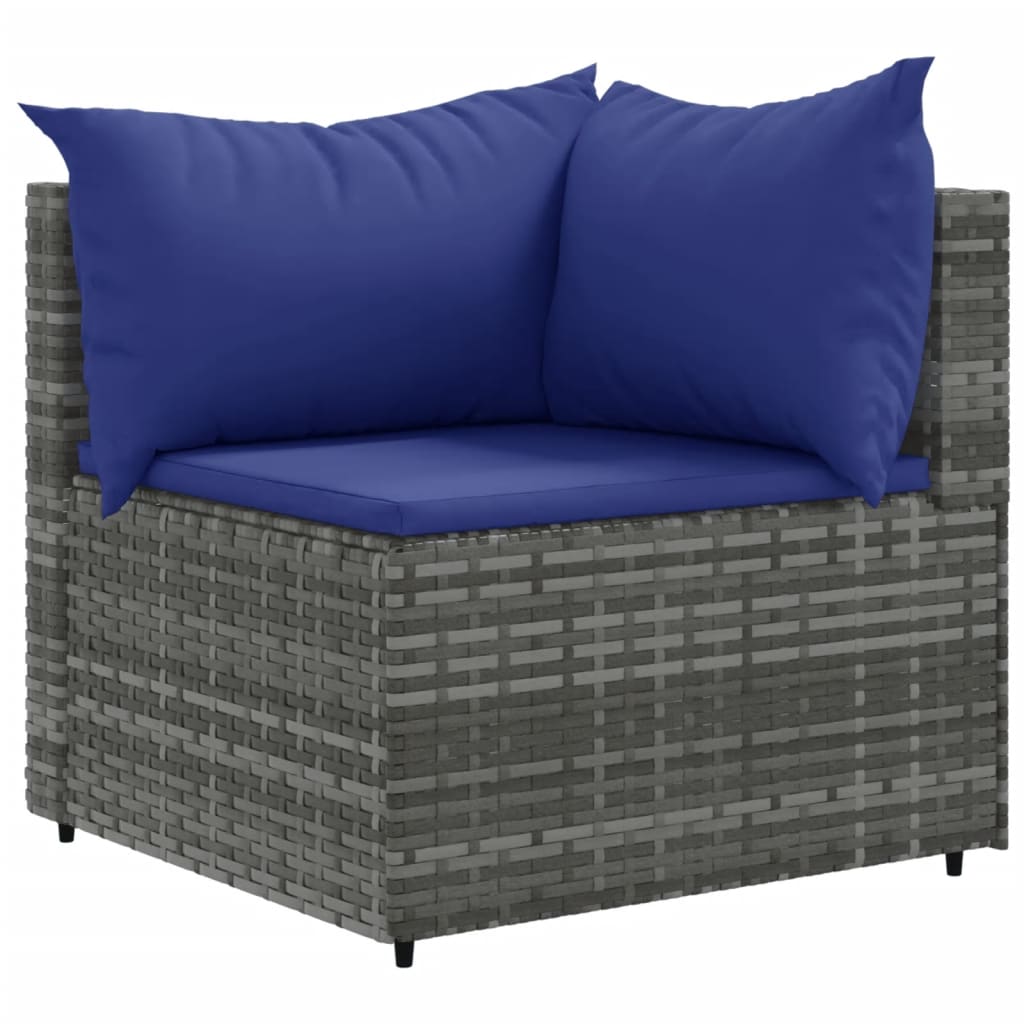 11 Pcs conjunto sofás de jardim c/ almofadões vime PE cinzento