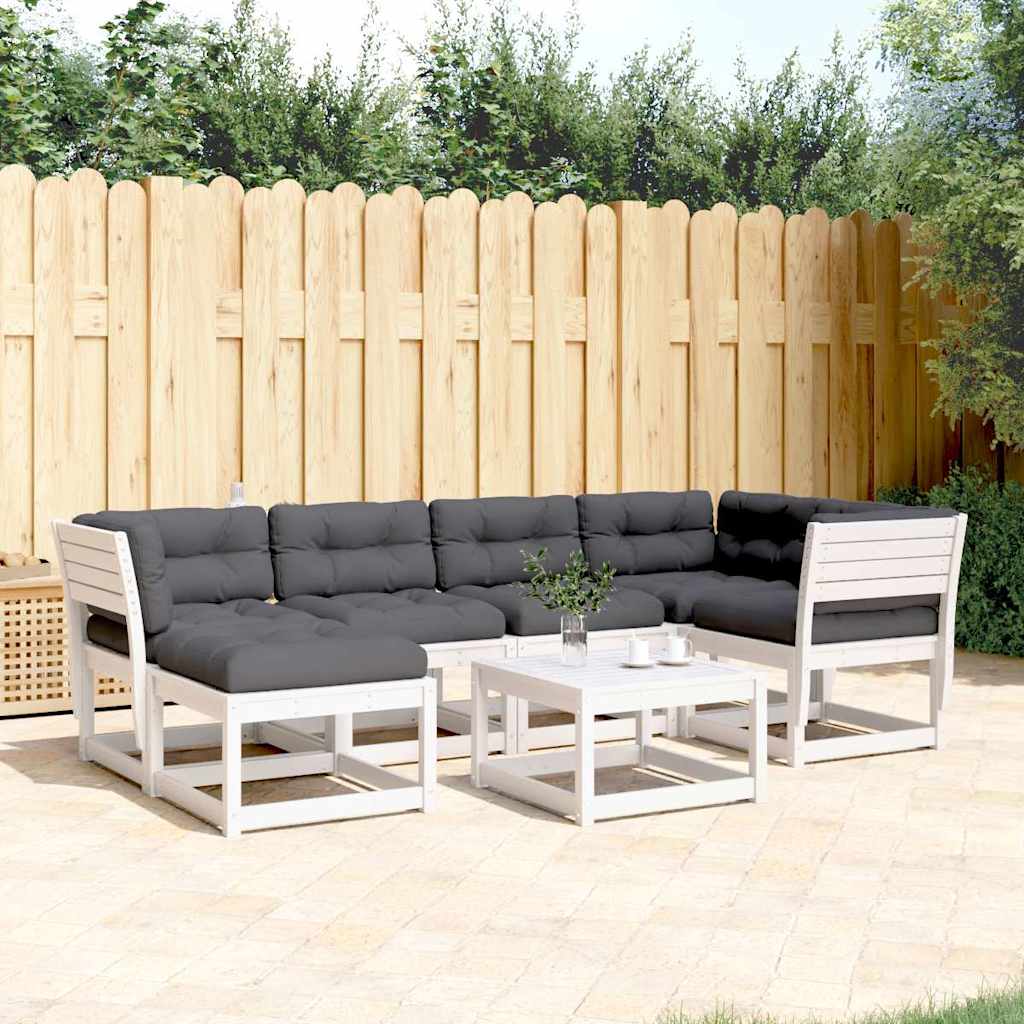 6 Pcs conj. sofás de jardim c/ almofadões pinho maciço branco