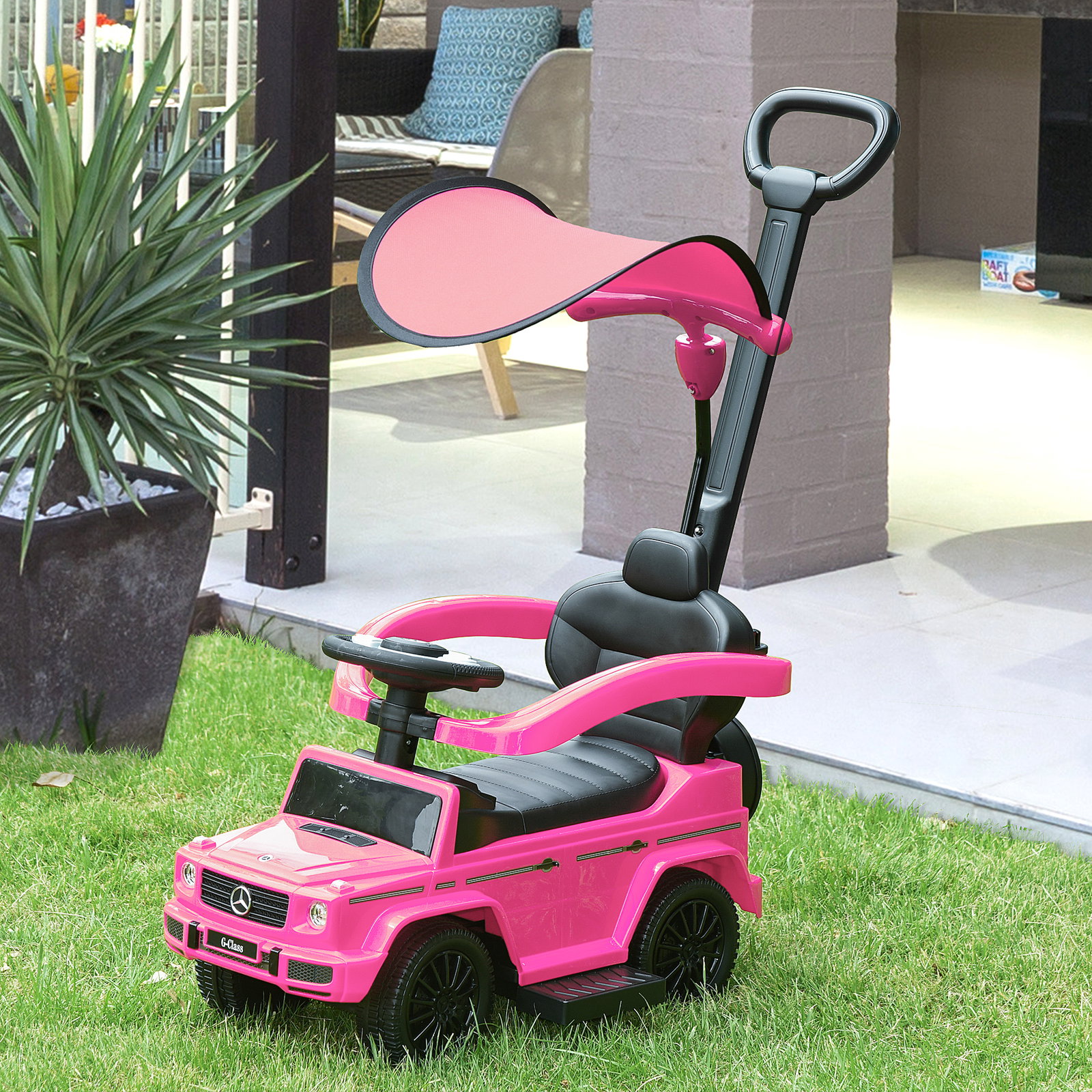 Carro Andador para Crianças Mercedes G350 com Buzina Capô Removível Encosto e Suporte de Proteção 85,5x40,5x95 cm Rosa