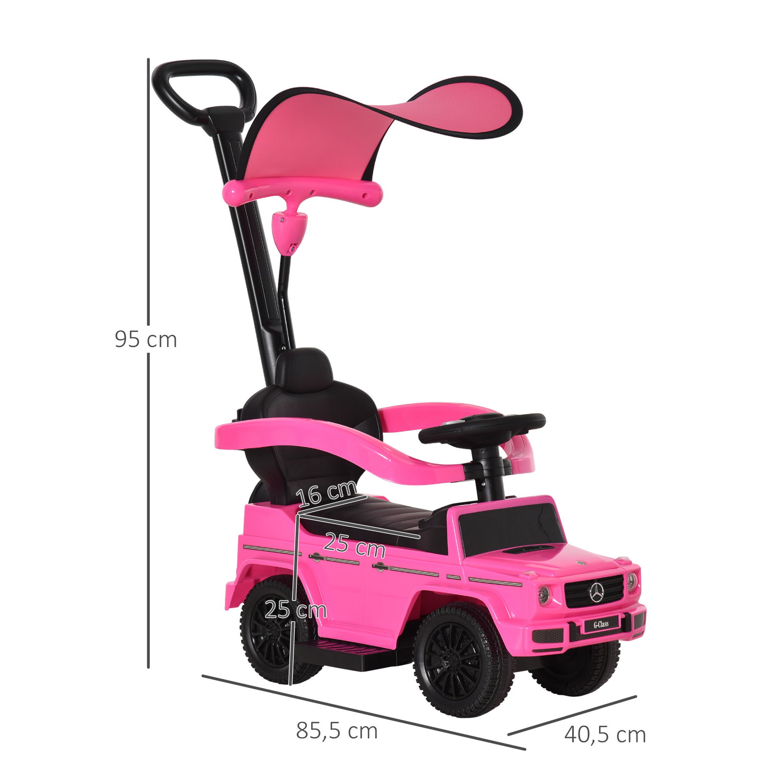 Carro Andador para Crianças Mercedes G350 com Buzina Capô Removível Encosto e Suporte de Proteção 85,5x40,5x95 cm Rosa