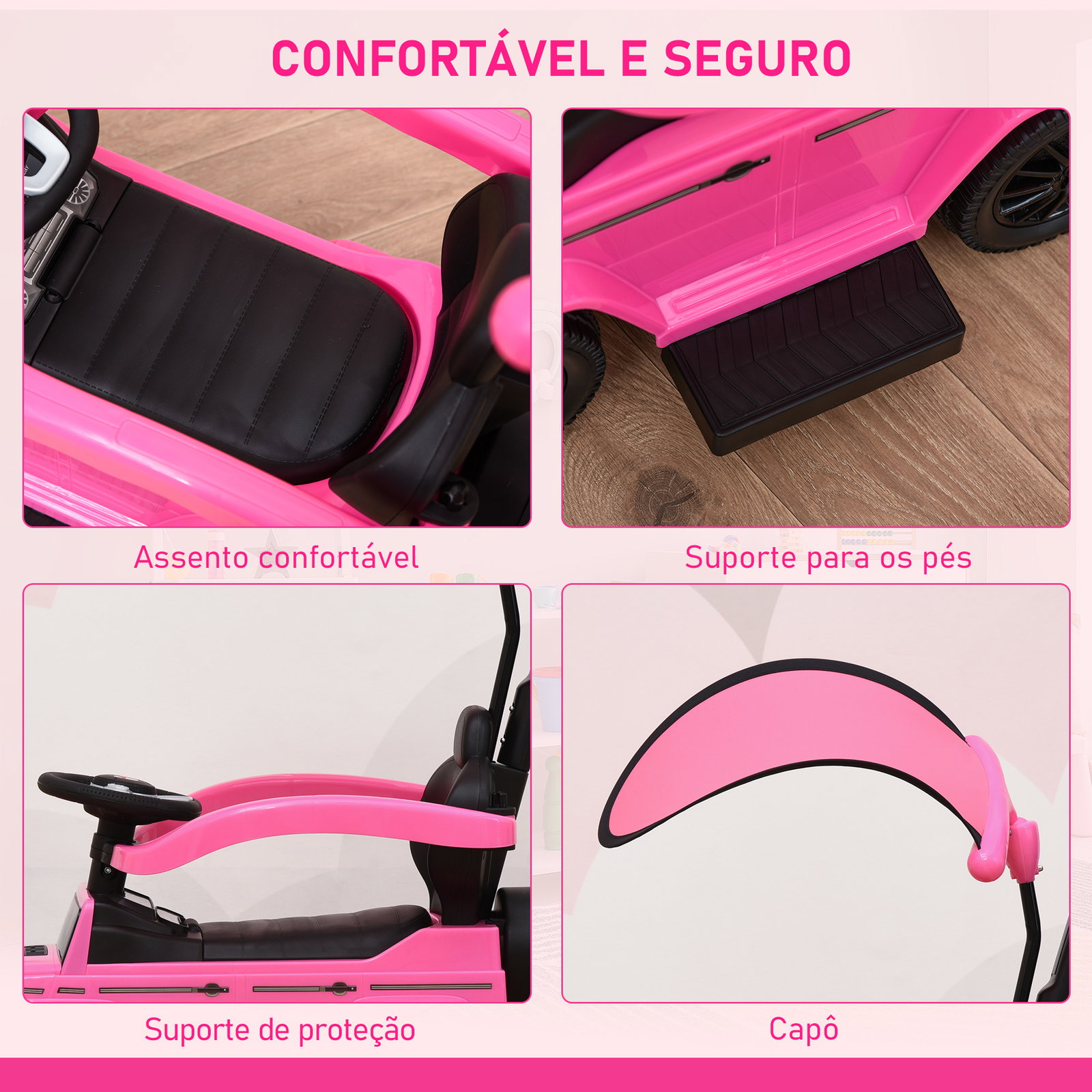 Carro Andador para Crianças Mercedes G350 com Buzina Capô Removível Encosto e Suporte de Proteção 85,5x40,5x95 cm Rosa