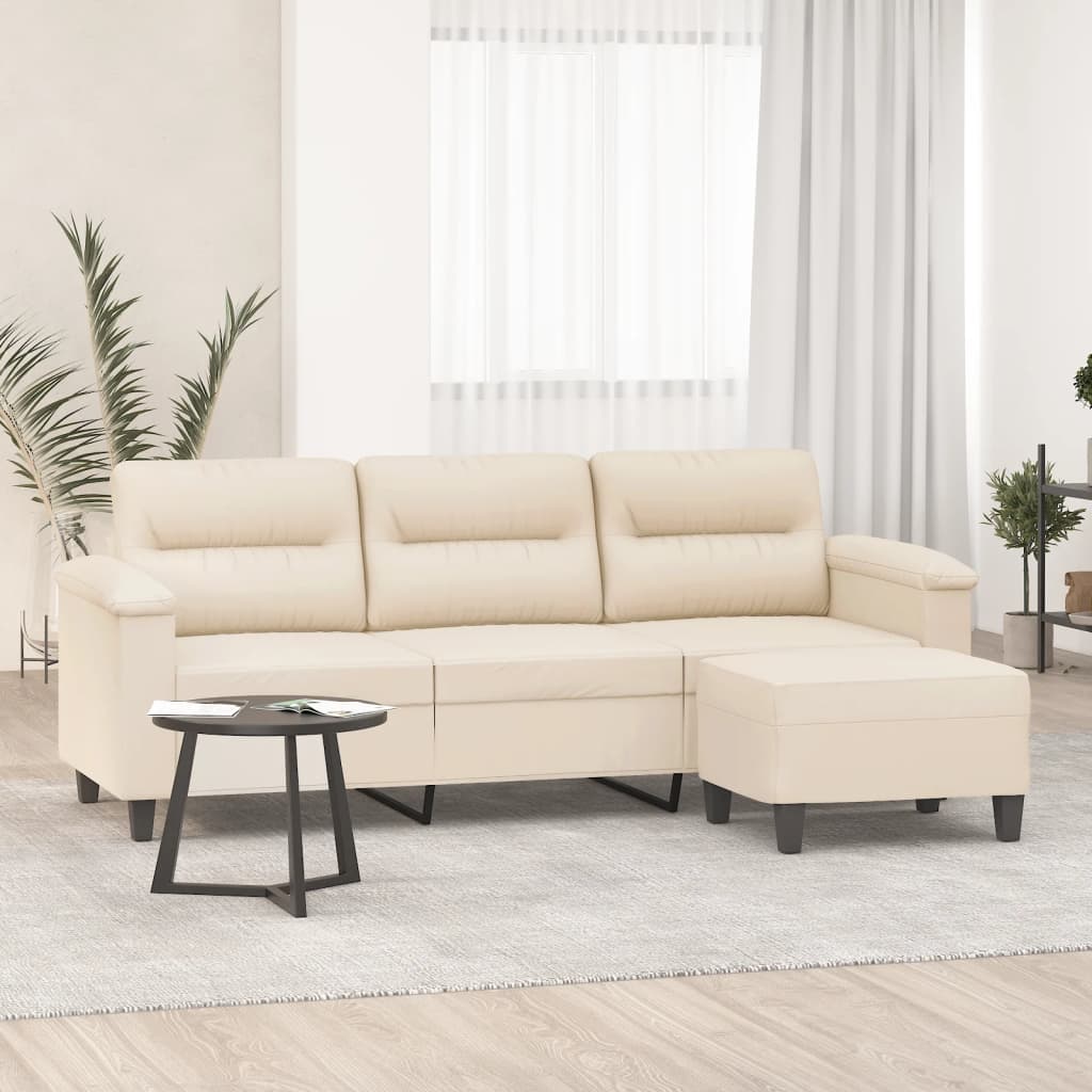 Sofá de 3 lugares c/ apoio de pés 180 cm tecido microfibra bege
