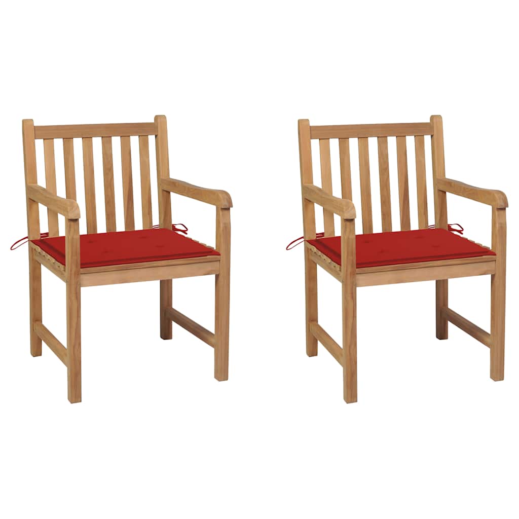 Cadeiras de jardim c/ almofadões vermelhos 2 pcs teca maciça